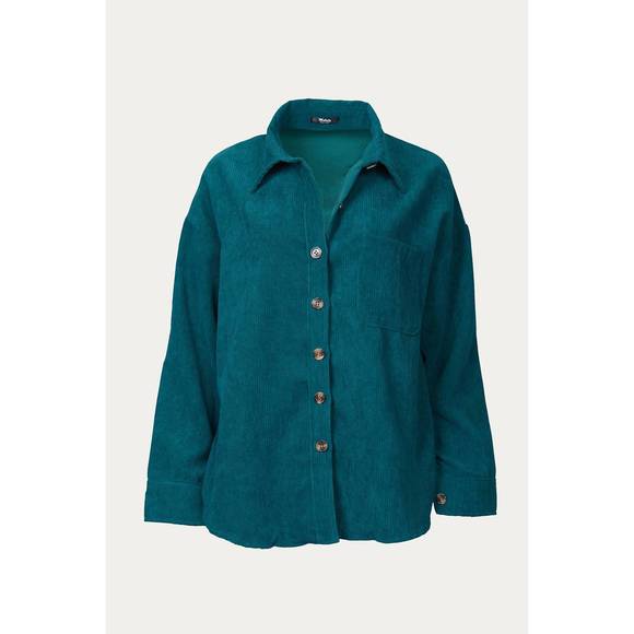 NEW MELODY FASHION oversized corduroy shirt jacket in teal - Picture 2 of 3